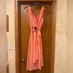 DKNY Wrap-effect dot abstract floral crepon midi dress